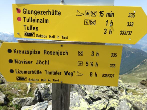 Wegweiser am Glungezer