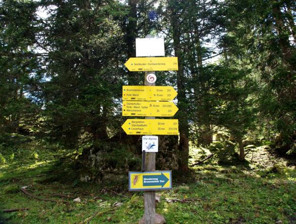 Wegtafeln 1400m, zwischen Brunnsteinersee und Talstation Frauenkarlift