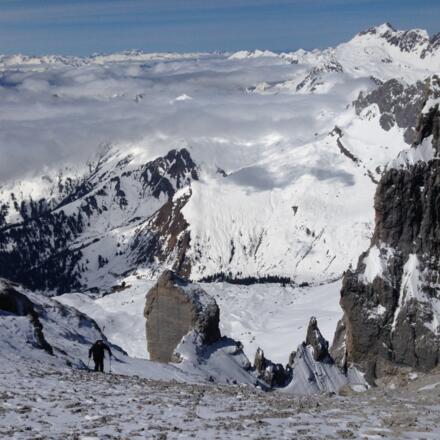 Blick zurück in den Eistobel, Stosszahn kurz unter dem Gipfel