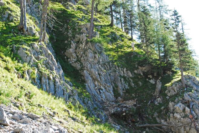 Die Schlüsselstelle für den Durchstieg ins untere Finsterriegelkar