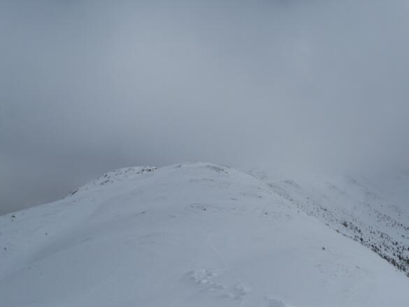Blick Richtung Glanderspitze. Leider kann man den Gipfel im Nebel nur erahnen.