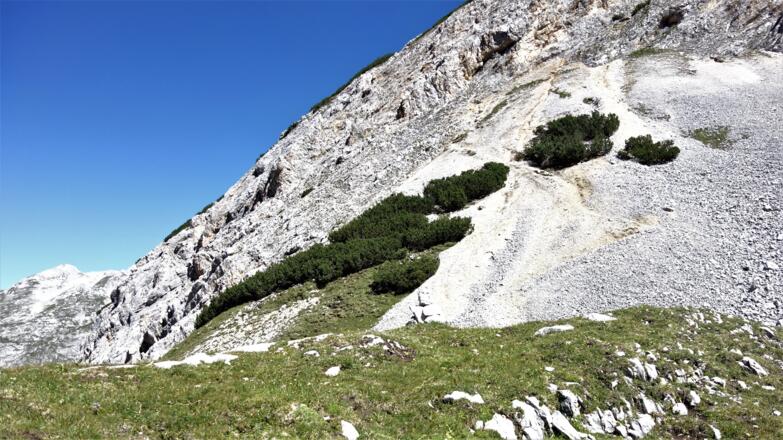 Eine der Schlüsselstellen der Tour - der Anstieg aus dem Marxenkar hinauf auf den Rücken der Westl. Ödkar-Spitze.