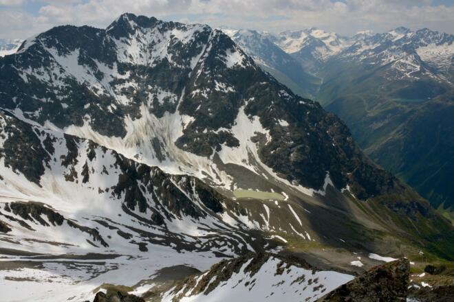 Blick zum Puitkogel, Weißmaurachsee und zur Rüsselsheimer Hütte