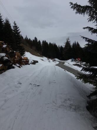 Die Querung der Privatstrasse kurz vor Schluss.