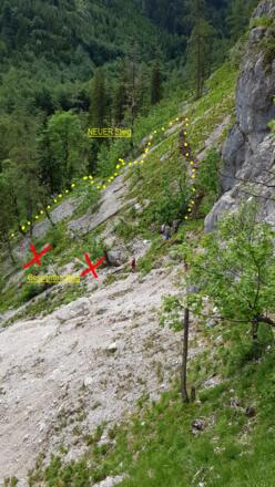 Die verlegte Steiganlage vor dem Einstieg zum Schafluckensteig.