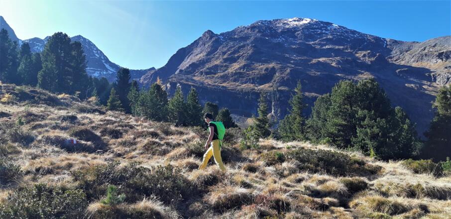 ... öffnet sich der Blick auf den Kaunergrat. Hinten die Schwarzwand, auch Schwarzwand (2942 m), auch Schalwand genannt.