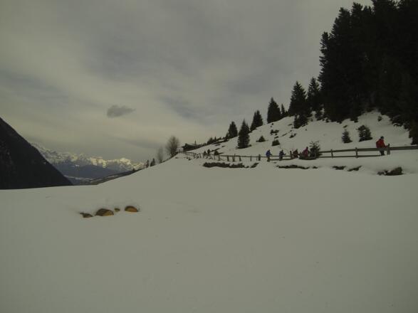 Blick zurück bevor wir von der Stöfflalpe in ca. 15 Minuten hinunter zum Gasthof Haneburger wandern.