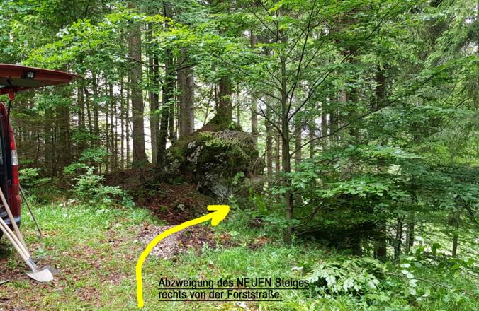 Abzweigung nach rechts von der Forststraße
