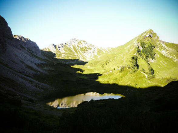 Rückblick auf Lache, Steinkarspitze und Rote Spitze