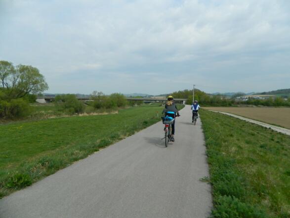 Radeln am Damm der Aist vor Schwertberg