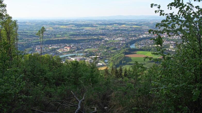 Ausblick nahe dem Windloch nach Norden ins Flachland: Garsten und Steyr