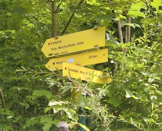 Start- Wegweiser am Parkplatz