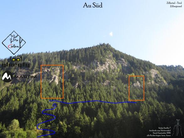 Au Süd - Übersichtsbild Kletterfels im Zillertal (Zillergrund)