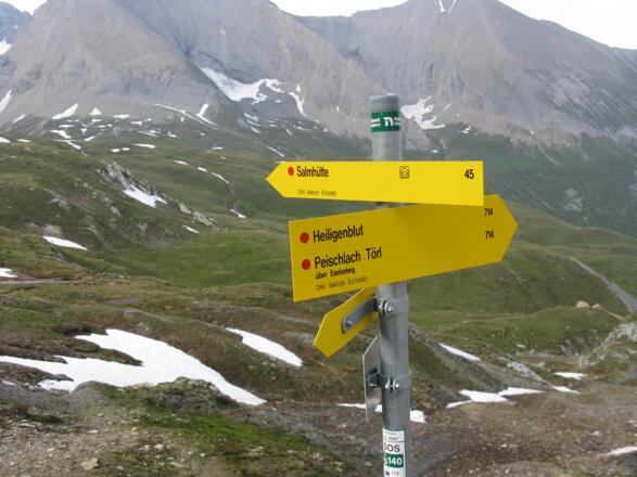 Wegweiser nach der Glorerhütte
