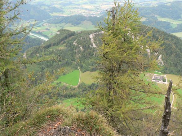Blick auf das Gehöft Hintsteiner und ins Ennstal