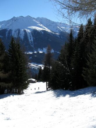 Die Abfahrt: lawinensicher in den schönen Waldschneisen.
