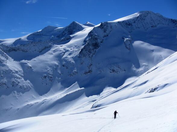 Hoher Zaun, Schwarze Wand, Rainerhorn, Innerer Kesselkopf, Kleinvenediger, Gipfelkuppe des Großvenedigers aus dem Nördlichen Viltragenkees