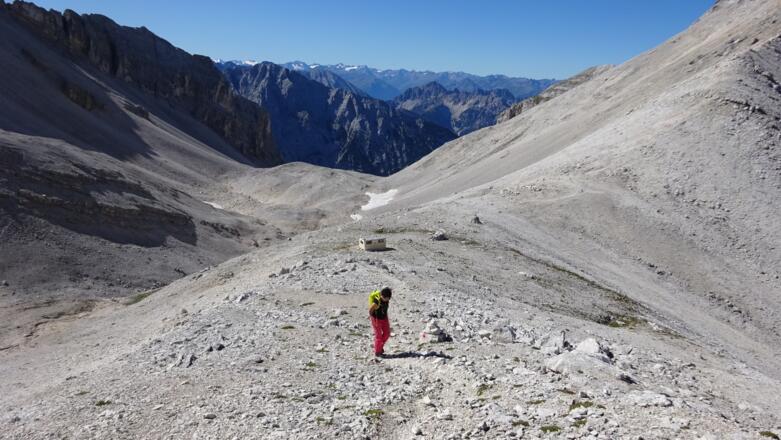 Vom Biwak knapp 100 Hm aufwärts zur Seekarscharte (2455 m).