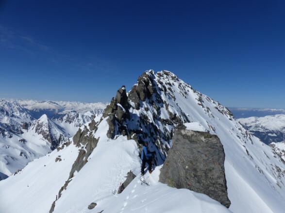 Blick über den schmalen Ostgrat zum Gipfel des Zillerkopfes (2995 m).