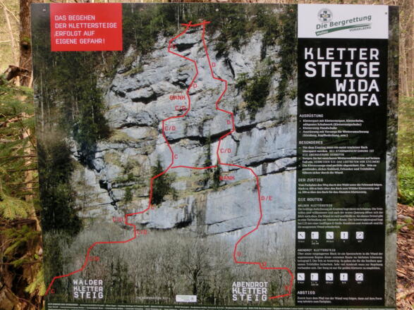 Topo der Klettersteige Widerschrofen (rechts = Abendrot-Steig)