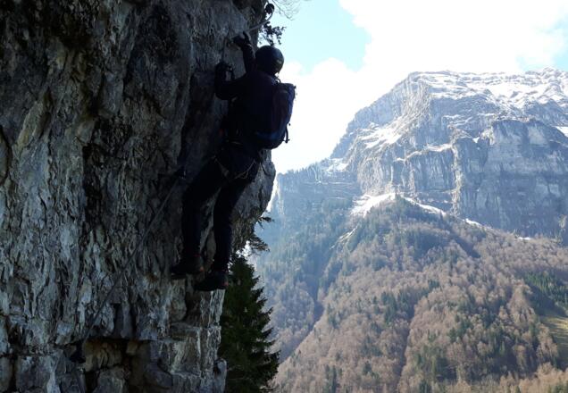 Ausgesetzte Passage am Wälder-Klettersteig