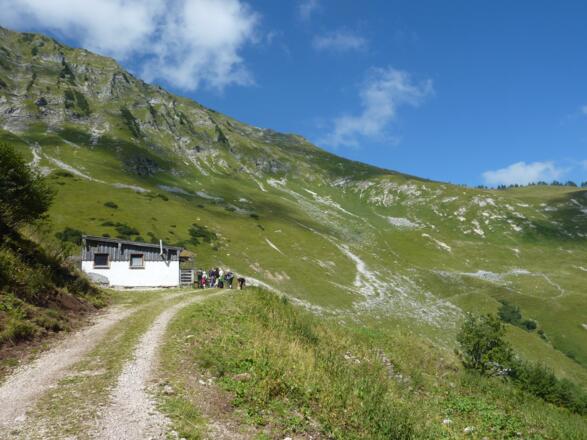 Ziel der Tour: die Moosenalm. Auf den Hängen dahinter lohnt es sich nach Gämsen und Steinböcken Ausschau zu halten. Auch Murmeltiere gibt es hier!