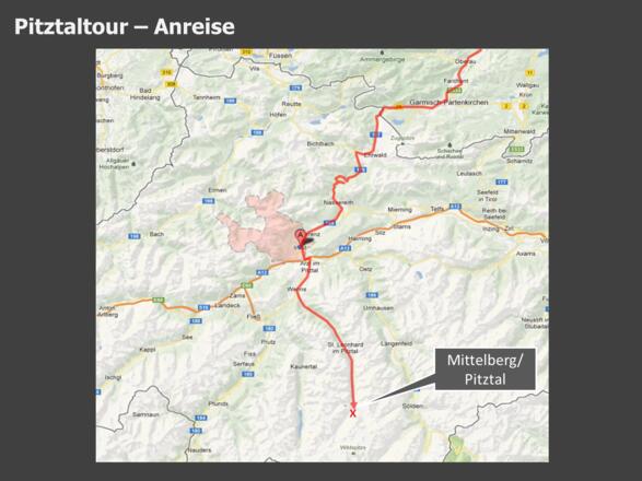 Pitztaltour - Routenverlauf für die Anreise