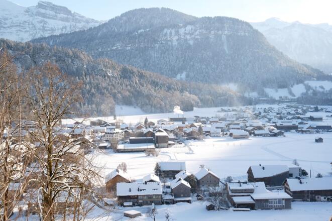 Blick auf Bezau im Winter