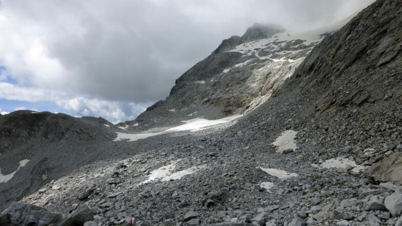 Der Blick geht zurück zur Riepenscharte (Hochsommer)