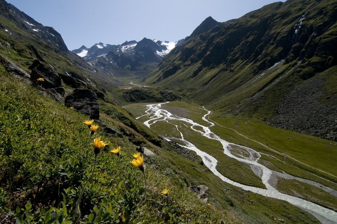 Alpeiner Bach Mäander im flachen Talboden