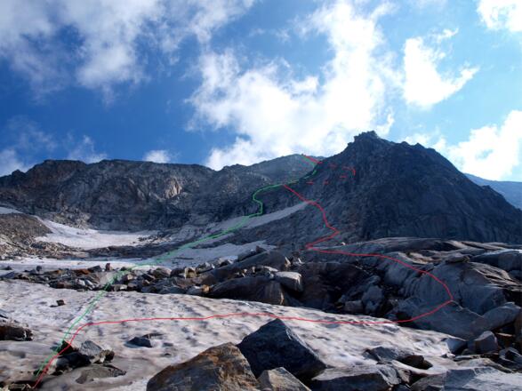 Von ca. 2800m, Anstieg rot, Abstieg grün