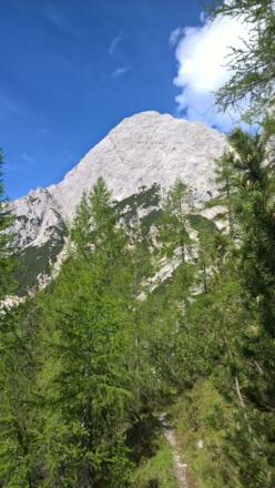 Unterhalb des wuchtigen Wamperter Schrofens quert man, die Sonnenspitze im Rücken, hinüber zum Marienberg