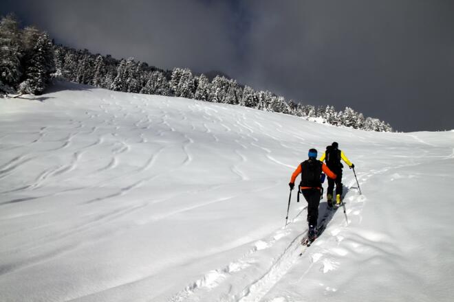 Start über die kleine Piste oberhalb von Praxmar