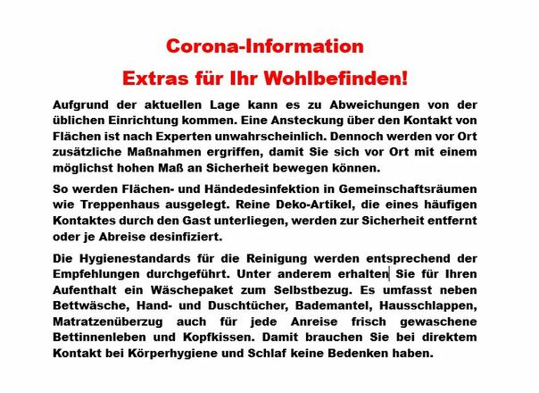 Corona Hinweise Ferienwohnung Hofmann