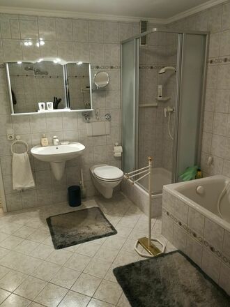 Badezimmer mit Dusche und Spiegelschrank Ferienwohnung Dittmar