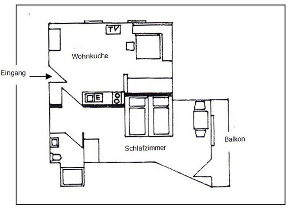 2-Zimmer-Ferienwohnung Grundriss