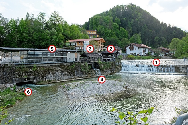 Wasserkraftschnecke am Bergwirtwehr Kiefersfelden - Station7 Kieferer Energiewanderweg