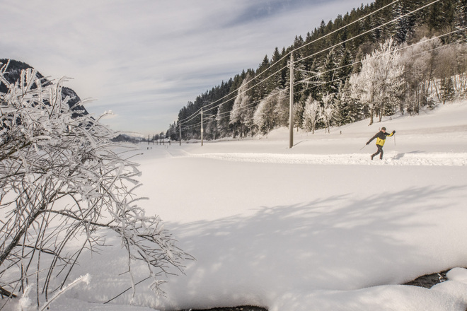 Ein Langläufer auf der Mandling-Loipe