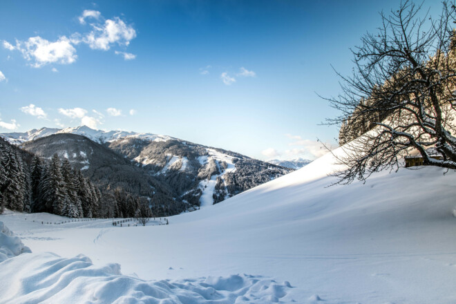 Blick vom Sattelbauer Richtung Skigebiet