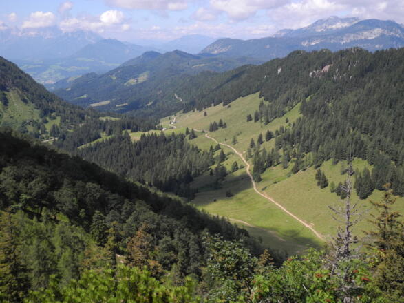 Blick vom Wasserklotz zur Dörflmoaralm