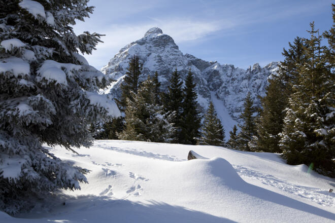Winterwandern mit Blick auf die Serles