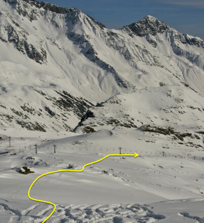 RUN 8 - Cannonball DER WEG ÜBER DEN LANGEN RÜCKEN Eindeutig zu erkennen ist die Lifttrasse der Doppelsesselbahn Gamsgarten, der man folgt. 