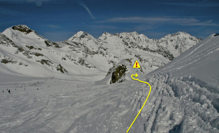 RUN 3 North Face - Einfahrt von der Bergstation Rotadl aus gesehen.