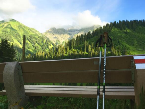 Letzte Ausruhmöglichkeit mit Widderstein-Panorama