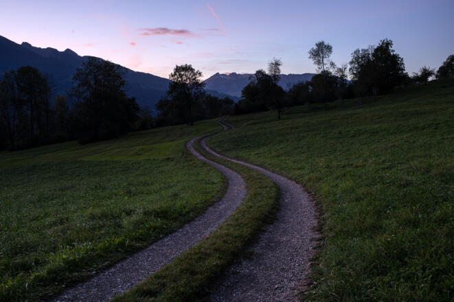 Blaue Stunde bei Bofel zwischen Balzers und Triesen