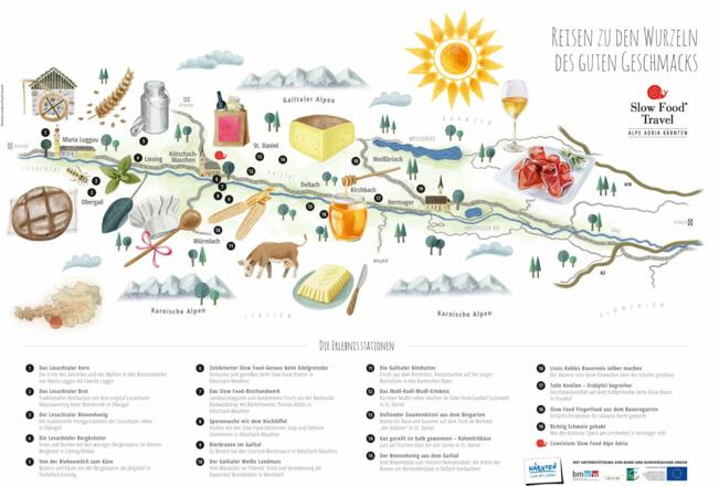 Übersichtskarte Slow Food Travel Alpe Adria Kärnten