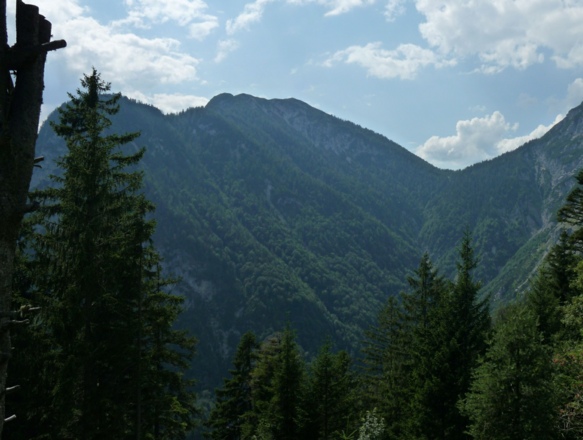 In dem Sattel liegt das Almgelände der Neuen Magdeburger Hütte