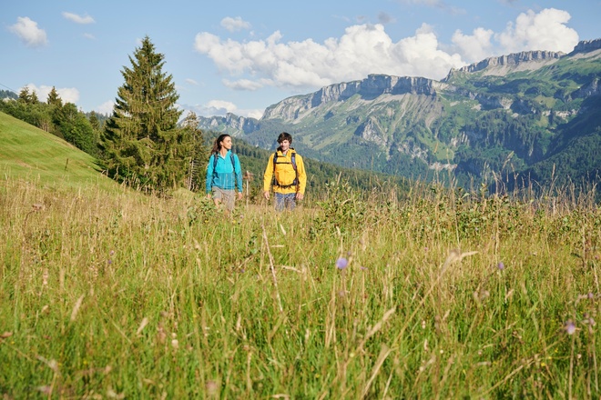 Wandern in Sibratsgfäll / im Hintergrund das Gottesackerplateau