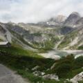 Lünerseealpe am Lünersee, hinten rechts geht es hoch zur Totalphütte